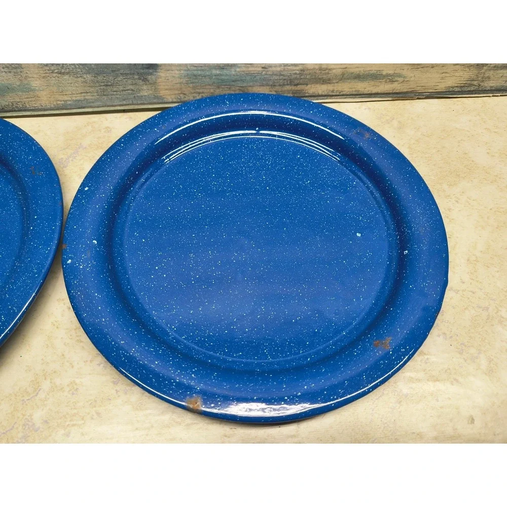 Lot Of 2 Vintage Granite Wear Blue Speckle Enamel Ware Plate‎